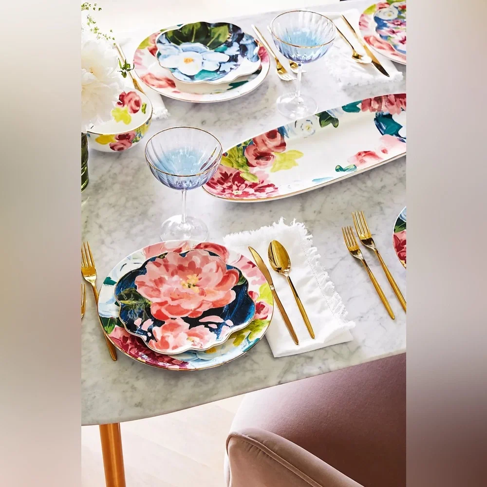 Vintage Anthropologie 2 PIECE Anais Bowl + Dinner Plate set